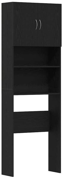 Waschmaschinenschrank, Waschküchenschrank Schwarz Eichen-Optik 64x24x190 cm de7967