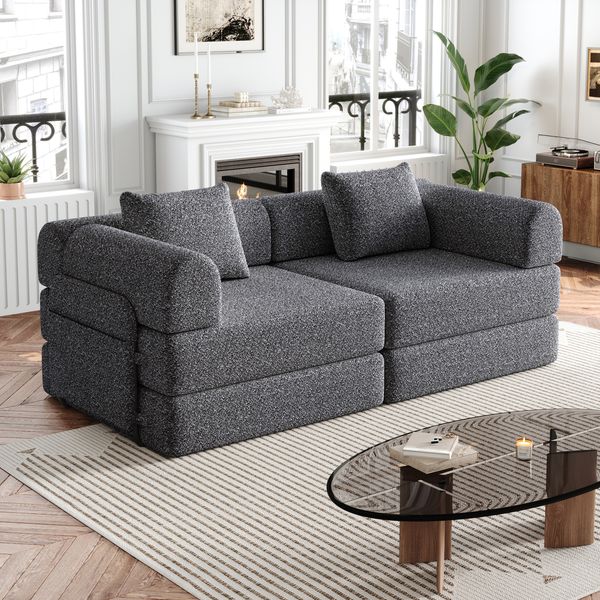 Schlafsofa Chenille, 2-in-1 mit Armlehnen-Ablagefach, Grau