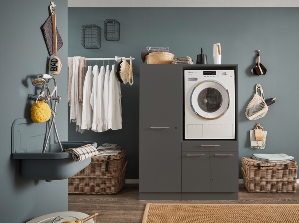 Waschmaschinenumbauschrank >LAUNDREEZY< in anthrazit - 117,5x162x67,5 (BxHxT) Bild 1