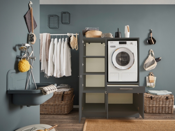 Waschmaschinenumbauschrank >LAUNDREEZY< in anthrazit - 117,5x162x67,5 (BxHxT) Bild 2