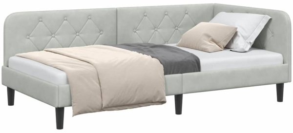 vidaXL Eckbettgestell mit Kopfteil Hellgrau 90x200 cm Samt 42016606 Bild 2