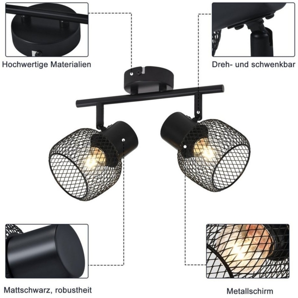 Nettlife Deckenstrahler 1/2/3/4 Flammig Schwarz Strahler, Schwenkbar 330°, LED wechselbar, Flur Küche Kinderzimmer Wohnzimmer Schlafzimmer Bild 3