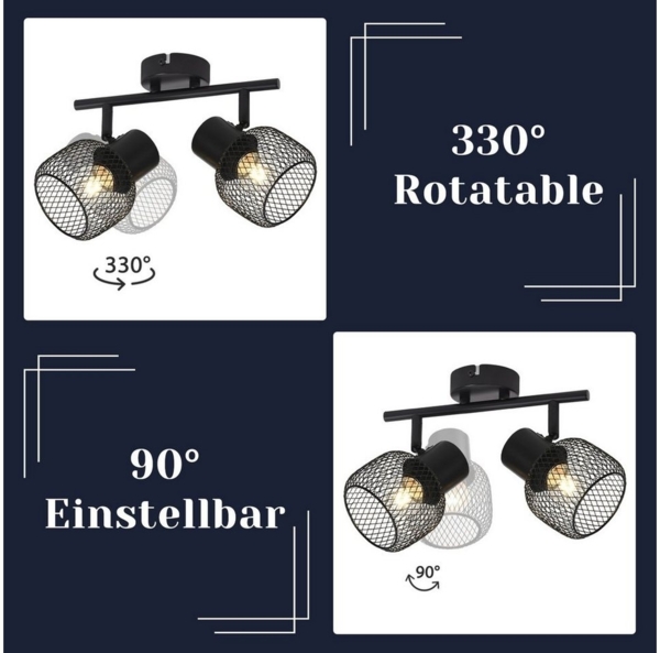 Nettlife Deckenstrahler 1/2/3/4 Flammig Schwarz Strahler, Schwenkbar 330°, LED wechselbar, Flur Küche Kinderzimmer Wohnzimmer Schlafzimmer Bild 2