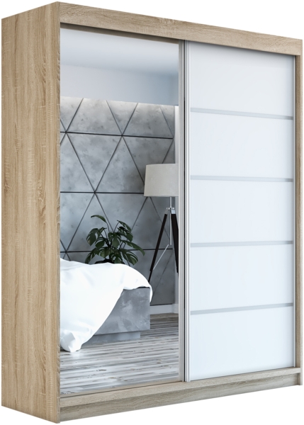 Schwebetürenschrank GAP 2-türig Schrank 180 cm (mit Spiegel) Farbe: Sonoma, weiß