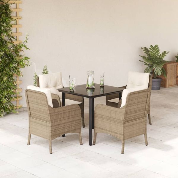 vidaXL 5-tlg. Garten-Essgruppe mit Kissen Beige Poly Rattan 3211970