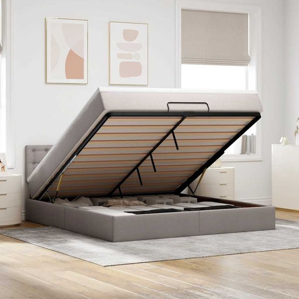 vidaXL Ottoman-Bett mit Matratze Taupe 160x200 cm Stoff 3311640