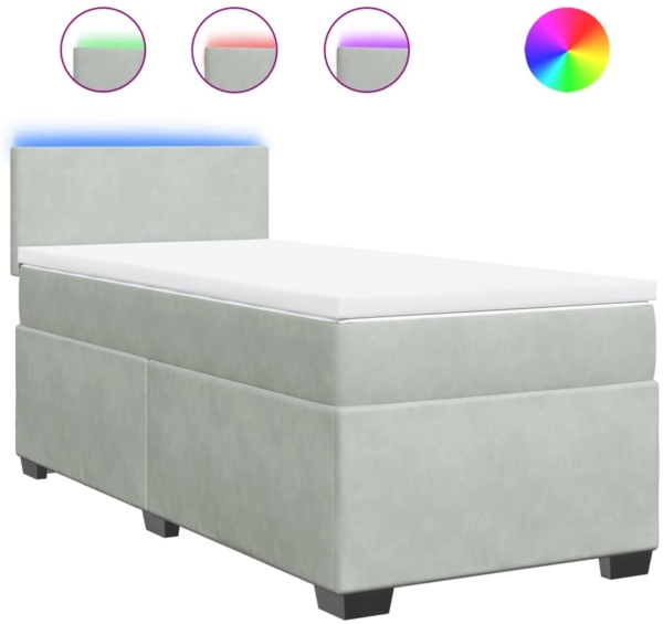 vidaXL Boxspringbett mit Matratze Hellgrau 90x200 cm Samt 3288504