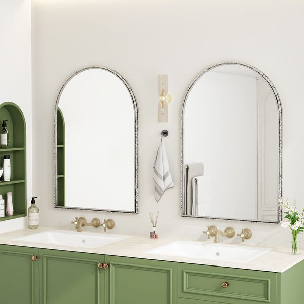 Bogen Spiegel,Wandspiegel für Badezimmer,Schminkspiegel oder Wanddeko,Silber