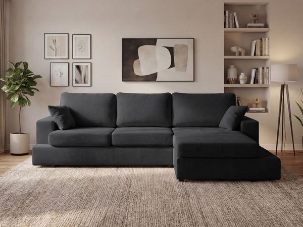 GRAINGOLD Ecksofa Nesto, Couch L-Form fürs Wohnzimmer, Modern Stil, Chenille-Stoff, Schwarz, Rechts