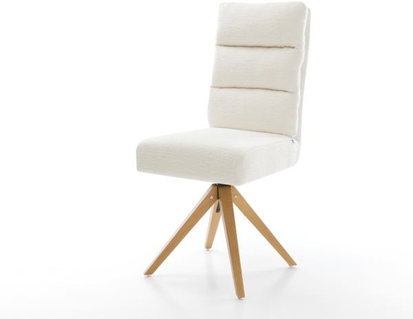 Drehstuhl Pela-Flex Bouclé Soft Beige Holzgestell kantig Natur 180° drehbar Taschenfederkern