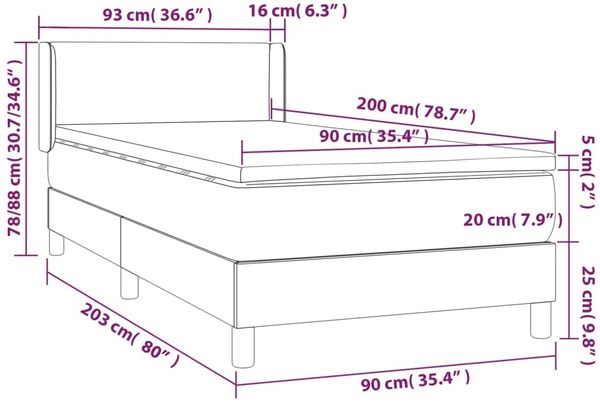 Boxspringbett mit Matratze Stoff Hellgrau 90x200 cm, Härtegrad: H2 [3130081] Bild 7