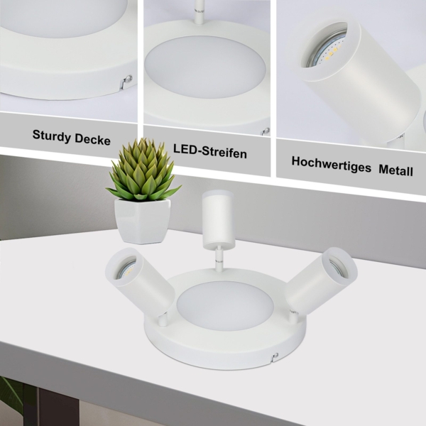 ZMH Deckenleuchte LED Deckenlampe 3 Flammig - Deckenstrahler Weiß Modern Wohnzimmerlampe 3000k GU10 20W Schwenkbar Flurlampe Deckenspot Rund für Schlafzimmer Küchen Büro Bild 3