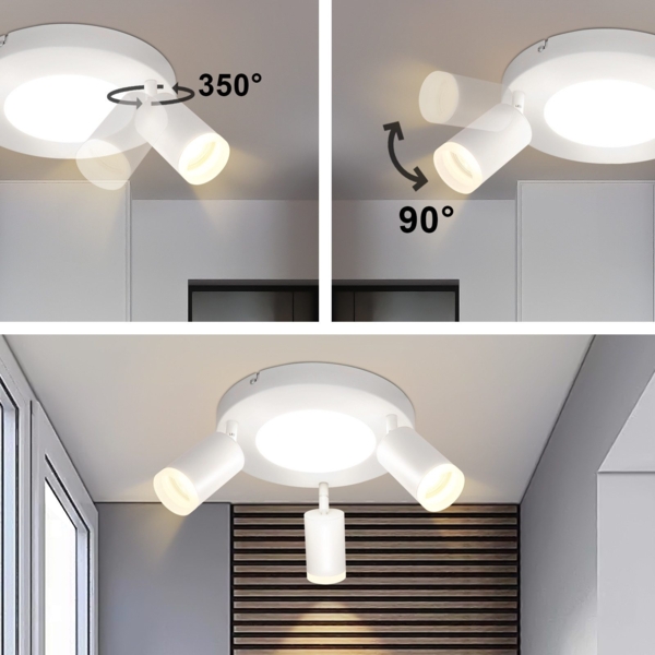 ZMH Deckenleuchte LED Deckenlampe 3 Flammig - Deckenstrahler Weiß Modern Wohnzimmerlampe 3000k GU10 20W Schwenkbar Flurlampe Deckenspot Rund für Schlafzimmer Küchen Büro Bild 4
