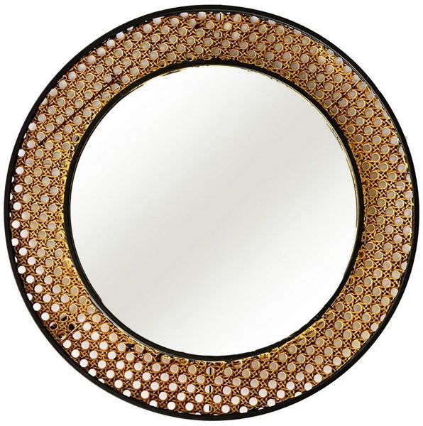 Runder Wandspiegel Hängespiegel Dekospiegel Rattan Design Ø40 cm