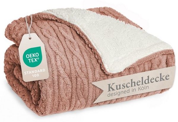 Blumtal Wohndecke, Oeko-TEX zertifiziert, waschbar, weiche Sherpa-Innenseite, Dusty Pink, 130x150 cm