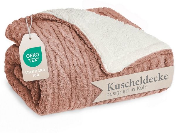 Blumtal Wohndecke, Oeko-TEX zertifiziert, waschbar, weiche Sherpa-Innenseite, Dusty Pink, 130x150 cm