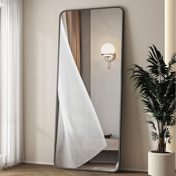 Hopibath Wandspiegel Ganzkörperspiegel 180x80 cm mit Aluminiumrahmen (Bogenspiegel Ganzkörperspiegel Extra groß, Schwarz, Rechteckig), für Flur Schlafzimmer Wohnzimmer Garderobe Friseurladen