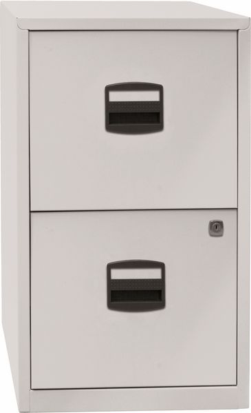 Bisley Home Hängeregistraturschrank mit Schloss aus Stahlblech, 2 Schubladen, einbahnig - Hängeregisterschrank abschließbar, Hängeregistratur für Hängemappen & Hängeordner - Farbe: lichtgrau, PFA2-645
