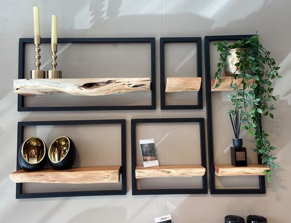 LEVEN Lifestyle Wandregal 5´er Set Wandregal mit Baumkante aus Holz Regal Holzregal, 5-tlg.