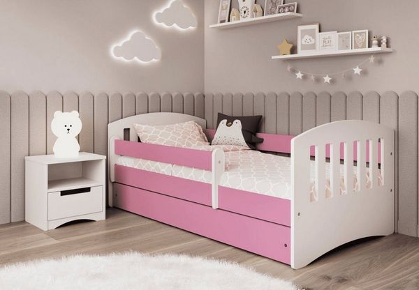 Kids Collective Kinderbett 80x160 & 80x180 cm mit Matratze Rausfallschutz Lattenrost & Schublade, 80x180 cm in rosa, Mädchen Jungenbett Jugendbett