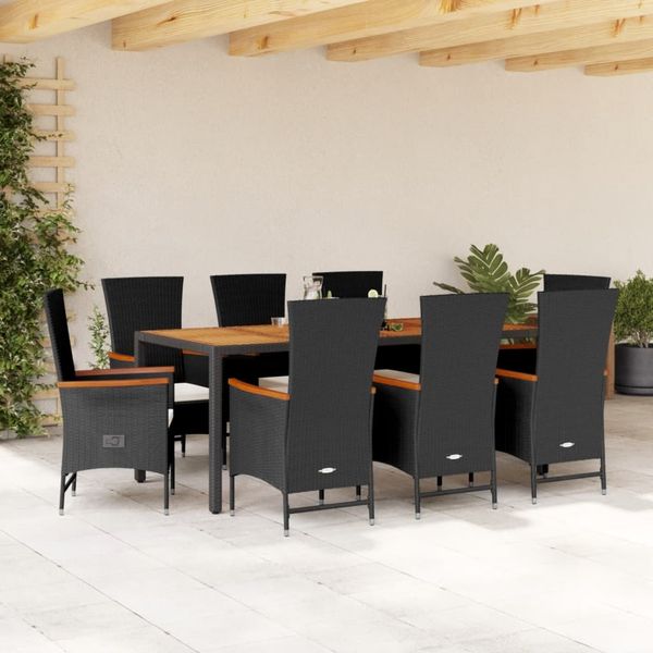vidaXL 9-tlg. Garten-Essgruppe mit Kissen Schwarz Poly Rattan 3277516