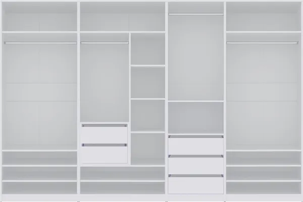 Marmex Möbel TRES SET Z(B) Großer offener Schrankset für Kleidung, Schuhe, Kleiderschrank mit Einlegeböden, Kleiderstangen und Schubladen, laminierte Spanplatte, weiß, 310x206x51 cm