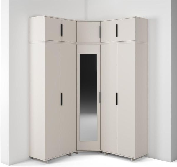Eckschrank Napoli Version 10, Kleiderschrank mit Spiegel, Cashmere, 189 x 140 x 140 cm