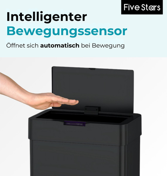 Five Stars® Mülleimer mit Sensor, Edelstahl Schwarz, 60 L, 70x41x27cm Bild 3