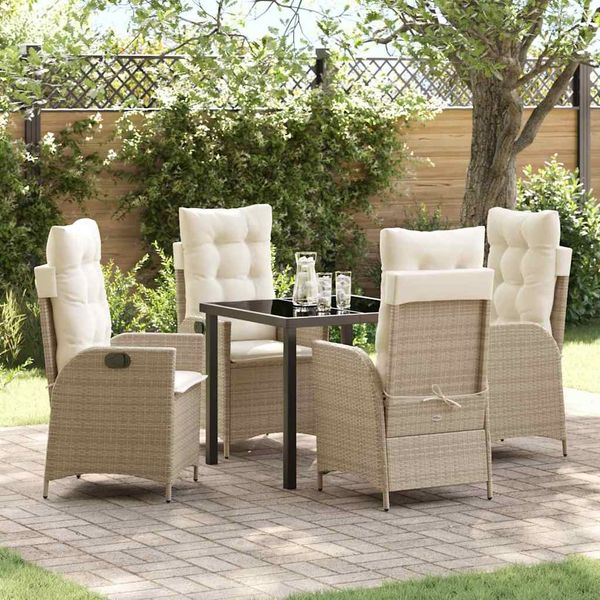 vidaXL Garten Essgruppe mit Kissen 5 pcs Beige Poly-Rattan 3380506