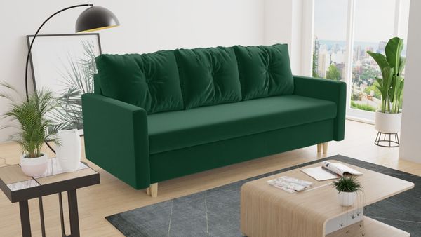 Schlafsofa Rico - Sofa mit Bettkasten, Couch mit Schlaffunktion, Bettfunktion, Bettsofa mit Bonell-Ferderkern, Velours (Grün (Kronos 19))