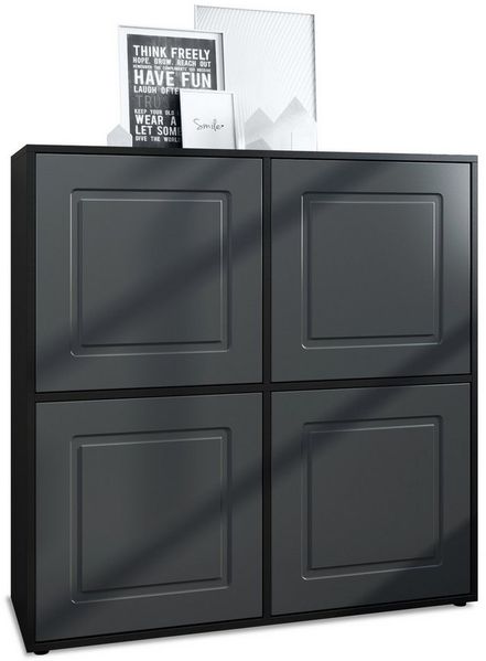 Möbelhandel Klipenstein Highboard NOAH V2, Kommode Schrank Landhaus, Korpus Schwarz matt