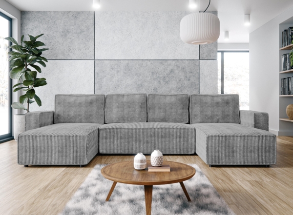 AX LIVING Aydin Sofa Wohnlandschaft mit Schlaffunktion U Form Hellgrau Bild 2