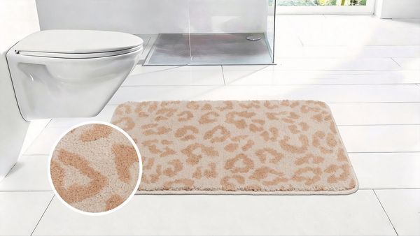 OTTO home Badematte Anna Leo, Badvorleger, Badezimmer Teppich, Duschvorleger, Höhe 15 mm, rutschhemmend beschichtet, schnell trocknend, fußbodenheizungsgeeignet, Polyester, rechteckig, mit Animal Print, modernes Muster, Leo, weich