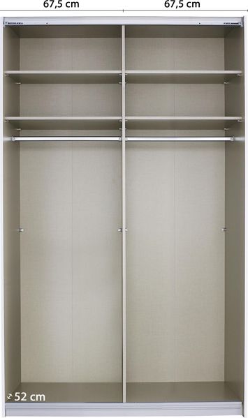 rauch Quadra, Kleiderschrank, Schiebetürenschrank, 2-türig, mit Glasfront, mit 2 Kleiderstangen und 4 Einlegeböden, Farbe Grau metallic/Glas Basalt, BxHxT 136x229x62cm Bild 6