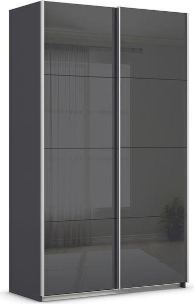 rauch Quadra, Kleiderschrank, Schiebetürenschrank, 2-türig, mit Glasfront, mit 2 Kleiderstangen und 4 Einlegeböden, Farbe Grau metallic/Glas Basalt, BxHxT 136x229x62cm Bild 3