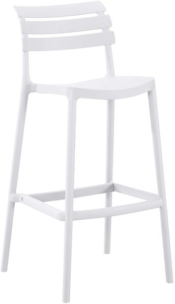 Barhocker NILS mit Lehne - 49 x 50 x 99 cm, Kunststoff, Weiß | Hoher Stuhl Barstuhl Gartenstuhl Outdoor