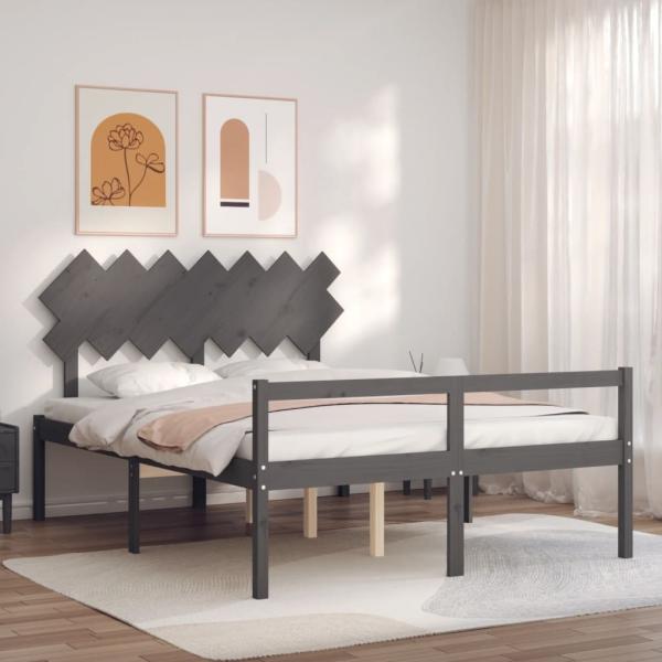 vidaXL Seniorenbett mit Kopfteil Grau Kingsize Massivholz 3195553