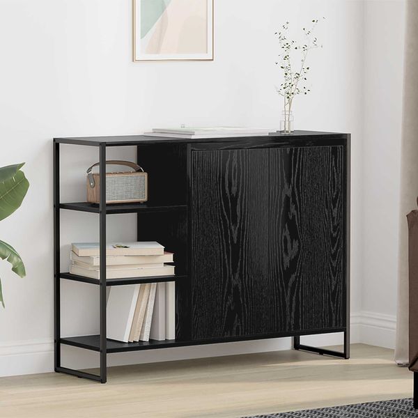Seitenschrank, Büroschrank, Beistellschrank Schwarz Eichen-Optik 96,5 x 30 x 75 cm