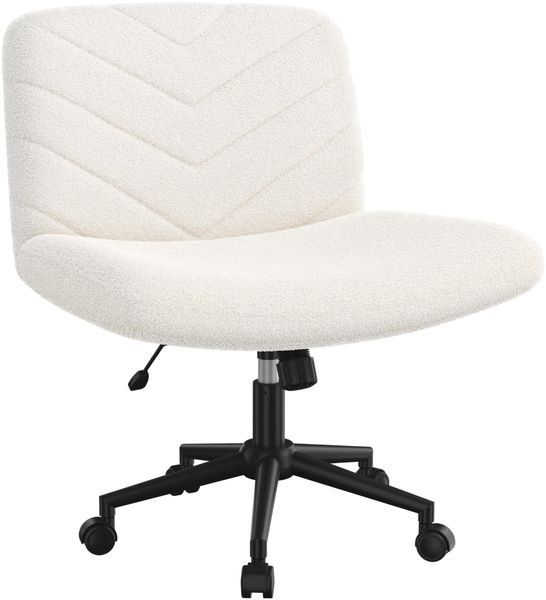 Yaheetech Bürostuhl mit Rollen, Schreibtischstuhl mit breitem Sitzkissen, Höhenverstellbar Drehstuhl mit Mittlerer Rückenlehn, Schneidersitz Stuhl für Büros und Schlafzimmer, Elfenbein