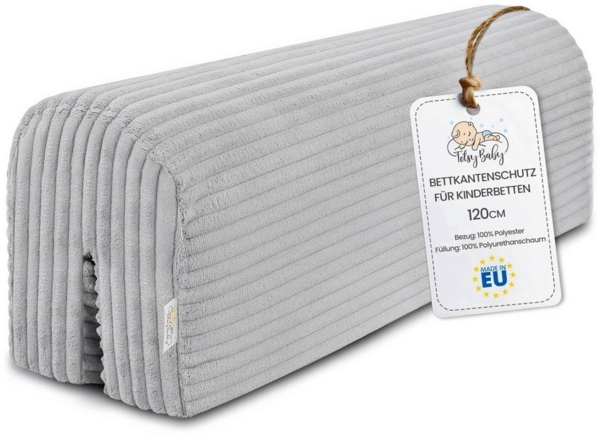 Bettkantenschutz für Kinderbetten 120 cm - Schutz für Bettrahmen Baby Bett rausfallschutz für boxspringbett bettgitter mit Bezug Kantenschutz Kinder Babybett Hellgrau