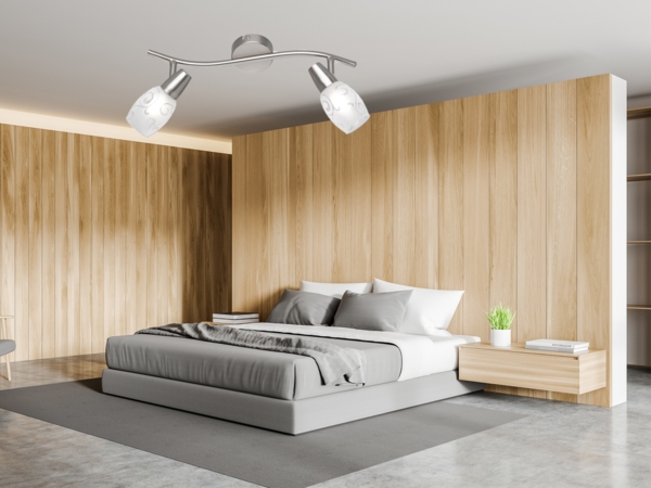 LED Deckenstrahler 2-flammig dimmbar, Silber mit Dekorglas, Breite 39cm