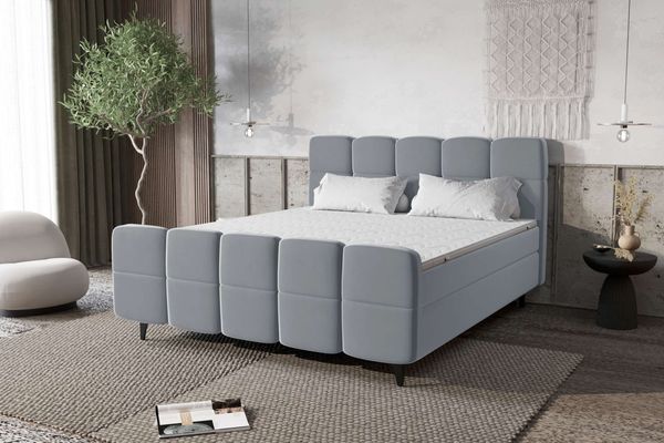 99rooms Capri Boxspringbett 140x200 cm Velours KRONOS Hellgrau