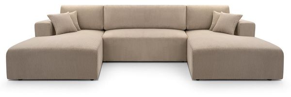 Beautysofa Ecksofa CORSO U mit Schlaffunktion und Bettkasten, Liegefläche 320×140 cm, großzügiges U-Sofa mit Delphin-Mechanismus und Cordstoff Poso