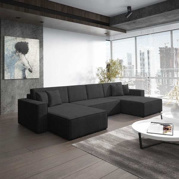 Wohnlandschaft Schlafsofa Sofa CONOR Stoff Poso Schwarz