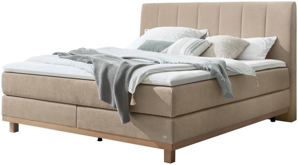 Estela Boxspringbett braun Eiche MassivholzPolyester/Polyamid/Viskose 214cm x 163cm x 115cm