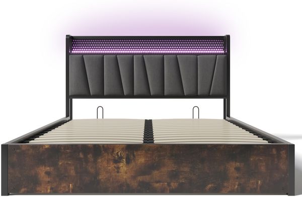 Polsterbett 160×200 cm mit Bettkasten, LED-Kopfteil, USB & Steckdosen, Grau, mit Matratze Bild 10