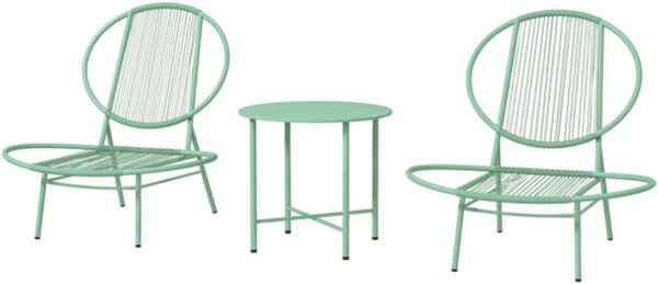Flieks Gartenmöbel Set 3-tlg mit 2 Stühlen & Beistelltisch, Muschelförmige Gartenstühlen, Outdoor Balkonmöbel Set für 2 Personen, Stahl, Grün
