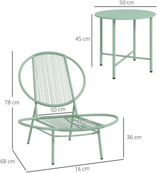 Flieks Gartenmöbel Set 3-tlg mit 2 Stühlen & Beistelltisch, Muschelförmige Gartenstühlen, Outdoor Balkonmöbel Set für 2 Personen, Stahl, Grün Bild 4