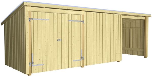 Plus Gartenhaus Nordic Multi 619 x 208 cm natur mit Doppeltür, Dachpappe