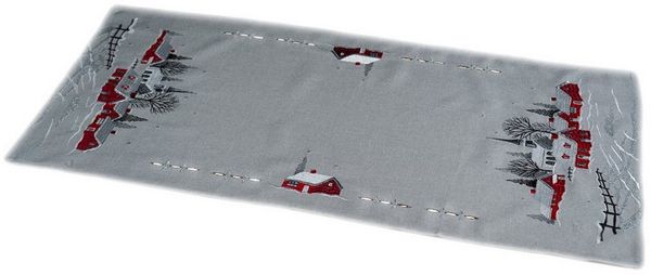 texpot Tischdecke Tischläufer Stickerei Dorf mit Kirche Tischtuch (1-tlg)